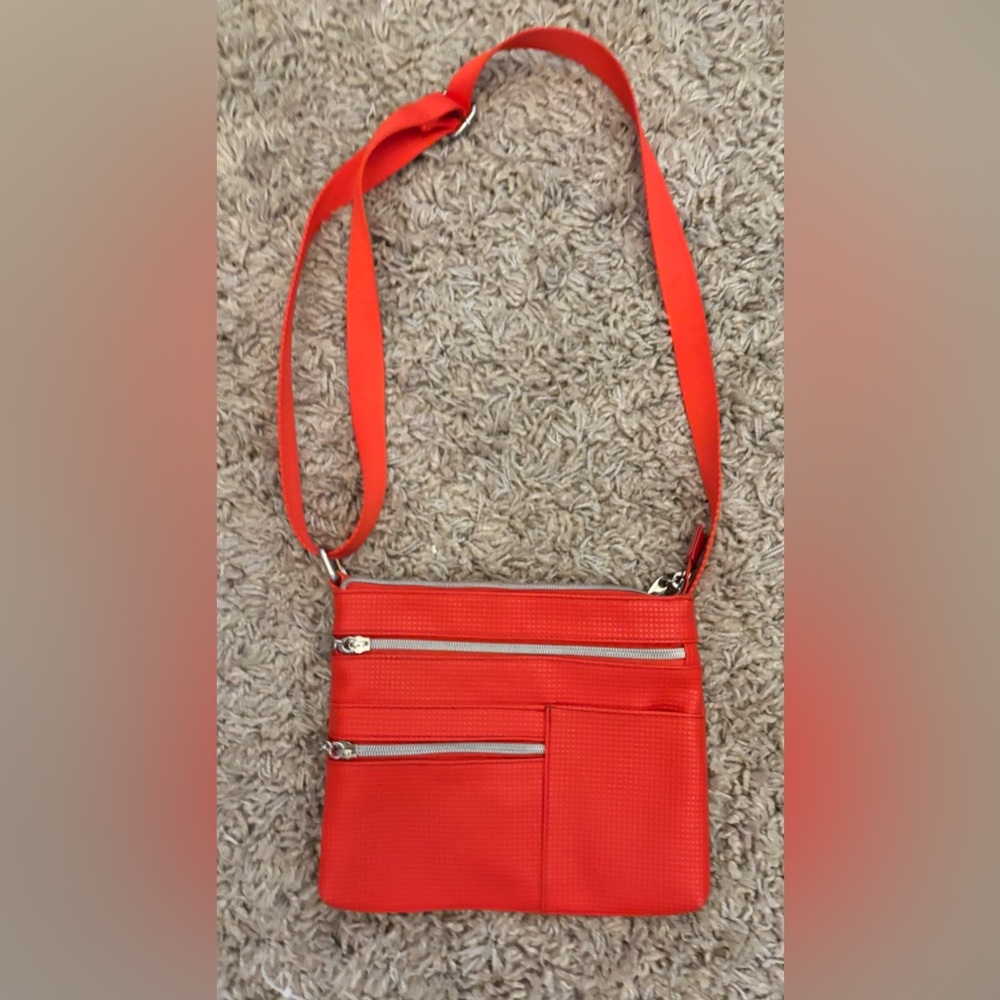Red Crossbody Bag with Front Zippers - Women's Crossbody